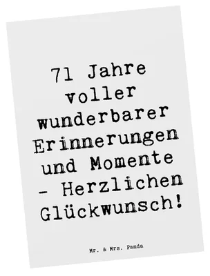 Produktbild von Mr. & Mrs. Panda Postkarte Spruch 71. Geburtstag Erinnerungen - Weiß - Geschenk, Alter, Ansichtskarten, Postkarten, Ansichtskarte, Jubiläum, Grußkarte, siebzig, Fotokarte