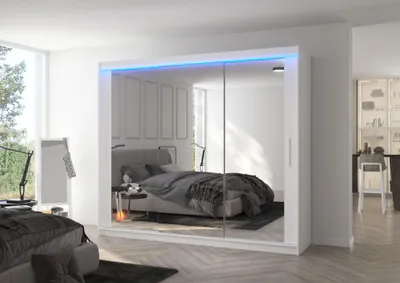 Obrázek produktu pro Velká zrcadlová skříň 250 cm s LED osvětlením CALRA - bílá