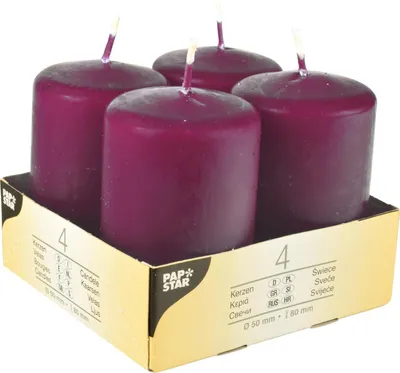 Produktbild von 4 Papstar Stumpenkerzen Ø 50 mm, 80 mm lila 10488