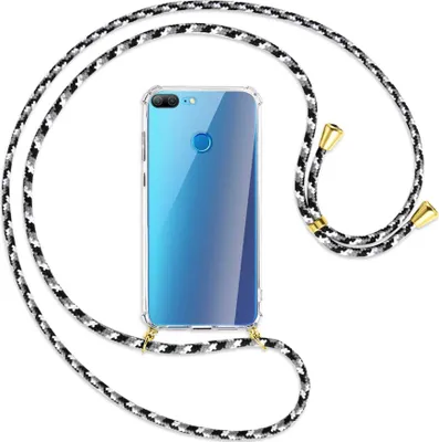 Produktbild von Handykette Backcover-Schutzhülle mit Band (Metall goldfarben) für Honor 9 Lite / 9 Youth Edition - schwarz/grau/weiß