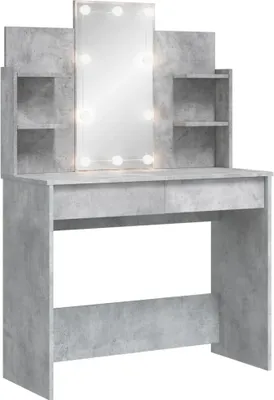 Image de vidaXL Coiffeuse avec lampes LED gris béton 96x40x142 cm
