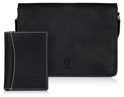 Produktbild von T-13 Herren Leder Geldbörse und T-06 Herren Leder Arbeitstasche Set Paolo Peruzzi ZUP-29-BL
