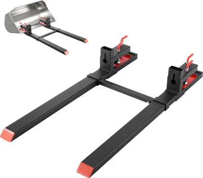 Obrázek produktu pro Paletové vidle VEVOR, upínací vozík s nosností 1814 kg, celková délka 1490 mm, vidle s nastavitelnou stabilizační tyčí pro přídavná zařízení k traktoru, nakládací lopatu a smykem řízený nakladač, černé provedení