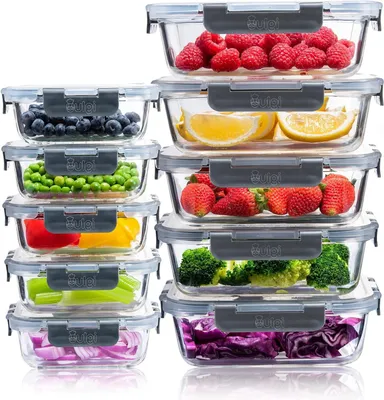 Immagine prodotto di Contenitori in vetro per alimenti - Set di contenitori - Ideali per la preparazione dei pasti - Vetro resistente al calore - Set da 10 pezzi da 1 litro - Trasparente