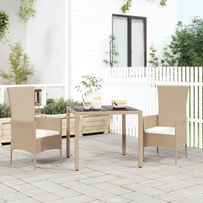 Image de Maison Exclusive - Table de jardin avec plateau en verre, en polyrotin beige et verre trempé