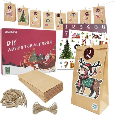 Produktbild von Adventskalender Tüten DIY 24 2025 Kinder Erwachsene Natürliche Farbe