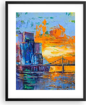 Produktbild von Gerahmtes Poster - Schwarzer Rahmen - Stadt Brücke pastos - 40x50 cm - Wand Bild - Wanddeko - Wandbilder - Kunstposter - Wandposter - Bilderrahmen - Bilder - Kunstdruck - P2BPA40x50-4392