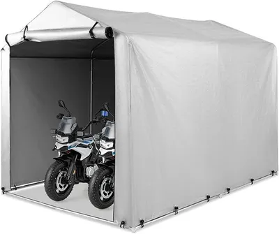 Obrázok produktu pre Garážový stan 160 x 218 x 164 cm, vodotesná garáž na bicykle, odolná proti poveternostným vplyvom garáž na motocykle, skladovací stan pre 2-4 bicykle, kovový rám, úložný box s rolovacou bránou na zips (strieborná farba)