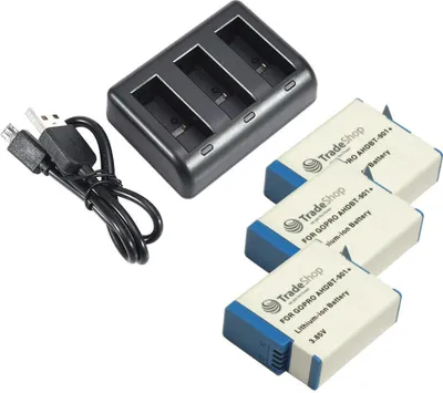 Produktbild von Set- : 3-fach Ladegerät + 3x Li-Ion Akku (3,85V / 1900mAh) für GoPro Hero 12 Black AHDBT-901+ SPBL1B CHDFB-111 CHDHX-101 CHDHX-901