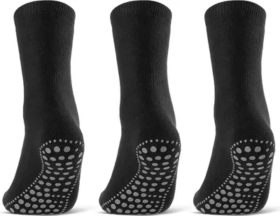 Produktbild von 3 oder 6 Paar ABS Socken Herren Damen Anti Rutsch Socken Baumwolle Schwarz Blau Grau 8600 - 3 Paar Schwarz 43-46