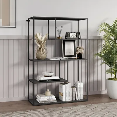 Produktbild von Bücherregal ’Sievi’ mit 4 Ablagen Stahl 126 x 85 x 35 cm Schwarz, matt