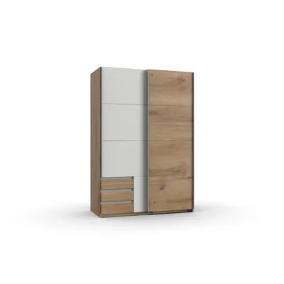 Produktbild von Kleiderschrank Emden in Plankeneiche mit Weiß 135 cm Breite ohne Spiegel