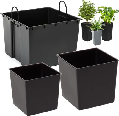 Produktbild von Set 3 Stück Einsätzen Schwarz quadratischen,langlebig, austauschbar 5+12+20 L für Lamela-Töpfe H 36 46,5 57 cm-erleichtert die kontrolle des wassergehalts im Topf,reduziert den Bodenverbrauch