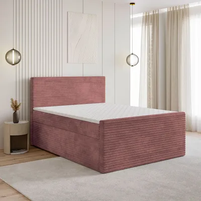 Produktbild von Masseno Boxspringbett NOLEN 140x200 cm Komplett-Set mit Bonell Matratze und Topper, Polsterbett mit Bettkästen -Rosa, TILIA 62