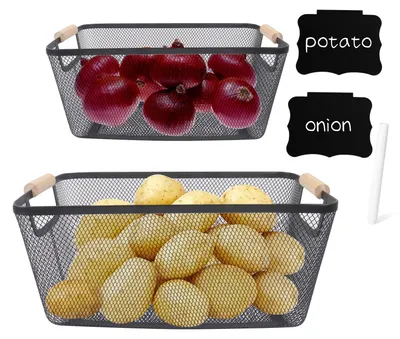 Aufbewahrungsbox für Kartoffeln und Zwiebeln, Set mit 2, Metall, Holzgriff