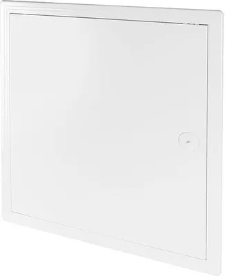 A white access door with a circular lock mechanism on the right side.