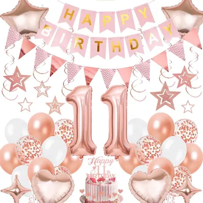 Produktbild von Deko 11 Geburtstag Mädchen Roségold Luftballons Girlande Hängendeko Set