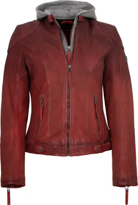 Produktbild von Mauritius - Damen Lederjacke Kapuze Lammleder rot : M