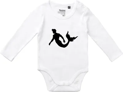 Produktbild von Huuraa Baby Body Meermann Silhouette 62 White  Baumwolle Fairtrade Langarmbody Geschenkidee