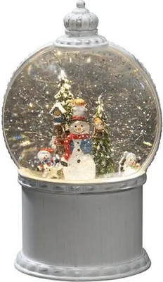 Produktbild von Konstsmide 4302-200 LED Kugellaterne, "Schneemann mit Baum", weiß, wassergefüllt, wählbare Energiefunktion, mit 5h Timer, 1 warm weiße Diode, batteriebetrieben & USB, Innen, 3 x AA 1.5V (exkl.)