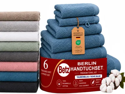 Produktbild von Betz Berlin Handtuch-Set 6 -teilig – 100% Baumwolle –® -Duschtücher, Handtücher, Gästetücher, Seiftuch, Waschhandschuhe-taubenblau