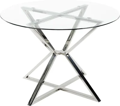 Produktbild von BELIANI Esstisch oval aus silberfarbenem, transparentem temperiertem Glas ⌀ 105 cm glänzende Metallbeine