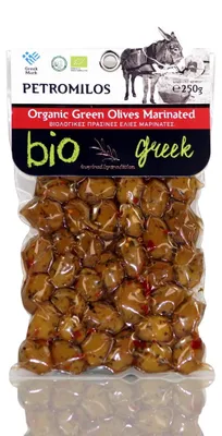 Produktbild von ELLIE 14511 Organic Grüne Oliven mariniert 250g vakuumverpackt PETROMILOS