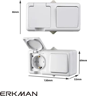 Produktbild von Aufputz Steckdose  Lichtschalter Feuchtraum            IP54  Außenbereich Klappdeckel