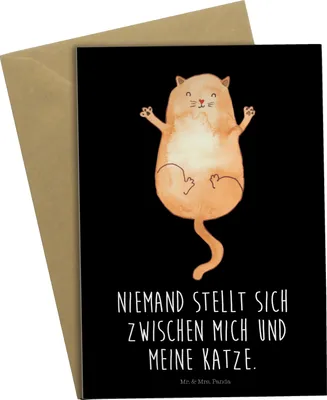 Produktbild von Mr. & Mrs. Panda Grußkarte Katze Umarmen - Schwarz - Geschenk, Liebe, einladungskarten, weihnachtskarten, osterkarten, Kater, Katzen, Cat, vatertagskarte, Grußkarten