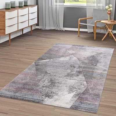 Produktbild von TT Home Wohnzimmer Teppich Kurzflor Modernes Geometrisches Vintage Design Streifen Look Größe 60x110 cm