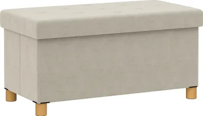 Obrázek produktu pro Skládací sedací box s úložným prostorem – objem 67 litrů, textilní potah, polstrovaný víko, rozměry 76x38x38 cm, barva krémová