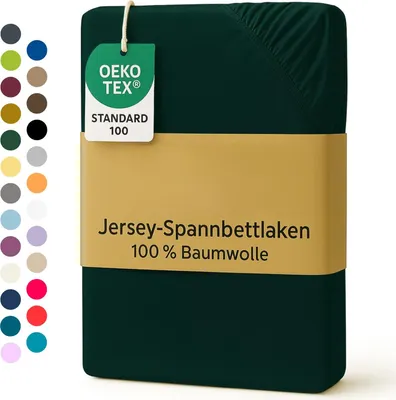 Produktbild von EXKLUSIV HEIMTEXTIL Jersey Spannbettlaken 70 x140 cm Dunkelgrün 100% Baumwolle Bed-Sheet Bettlaken Spannbetttuch