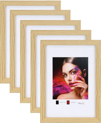 Produktbild von 2er 3er 5er Set Holz Bilderrahmen Lifestyle Plexi Foto Rahmen Collage Wanddeko Poster HR-25 - Farbe: 5er Pack Natur | Format: 10x15
