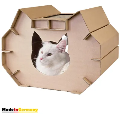 Produktbild von XXL Katzenhaus Katzenhöhle Katzennest Kratzmatte Haus aus Pappe Kartonhaus Spielhaus für Katzen mit Kratzpappe Petigi Kratzbrett Katzenmöbel Kratzmöbel Katzenpapphaus