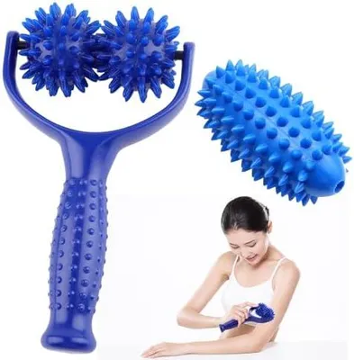 Produktbild von 2Massageroller Mit Griff,Auswechselbare Massage Roller mit 4 Igelball Massageball,Selbstmassagerolle,Massagegerät Fascia Ball,Igelball Fußmassage für Beine RüCken Arme Schultern Muskelschmerzen(Blau)