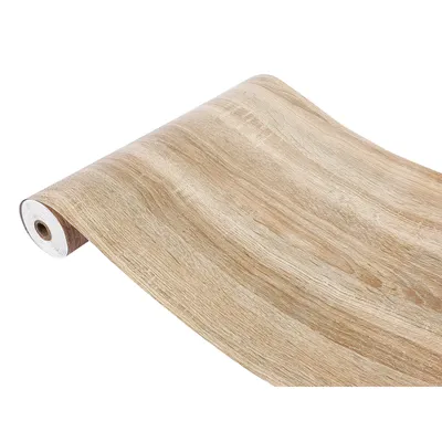 A roll of wood-grain textured contact paper or wallpaper.