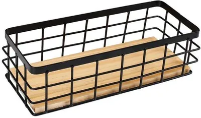 Produktbild von Metallischer Wandkorb mit Holzgrundplatte für vielseitige Aufbewahrung