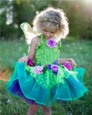 Produktbild von Feen Kostüm grün Kleid mit Flügeln für Kinder, Größe:M (5-6 Jahre)