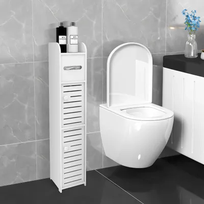 Image de Armoire de salle de bain indépendante Rangement papier toilette 15x17x78cm blanc