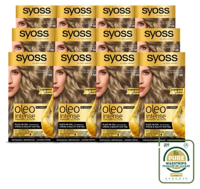 Zdjęcie produktu dla 12 sztuk SYOSS Oleo Intense 7-58, chłodny beżowy blond, trwała farba do włosów bez amoniaku - zestaw ekonomiczny