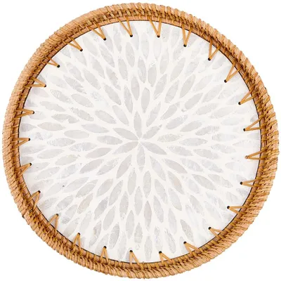 Obrázek produktu pro Kulatý ratanový podnos, tkaný podnos pro domácnost a kuchyni, 30 cm, bílá barva