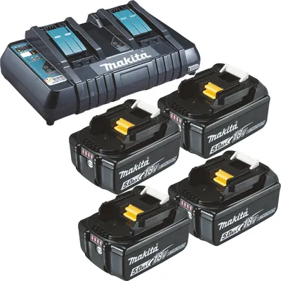 Produktbild von Makita 4x BL1850B Akku 5,0 Ah 18V Li-Ion + DC18RD Doppelschnellladegerät - DC18RD-BL1850-4x