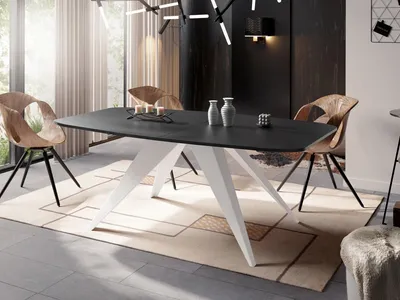 Produktbild von Ausziehbarer Esstisch im Loft-Stil - Industrieller Tisch mit Weißen Metallbeinen - Modernes Design für Wohnzimmer - 160 cm Ausziehbar auf 200 cm - Schwarz