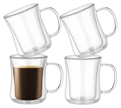 Produktbild von Doppelwandige Latte Macchiato Gläser 4er Set 250ml Borosilikatglas mit Henkel