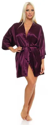 Produktbild von Damen Morgenmantel kurzer Kimono in Satin-Optik; Dunkellila S