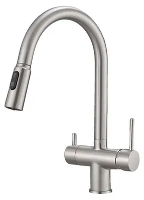 Immagine prodotto di Rubinetto da cucina a 3 vie, estraibile, in ottone, con 2 maniglie, per sistemi di osmosi, girevole