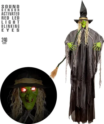 Produktbild von Halloween Figur - Hexe mit Besen und leuchtenden Augen