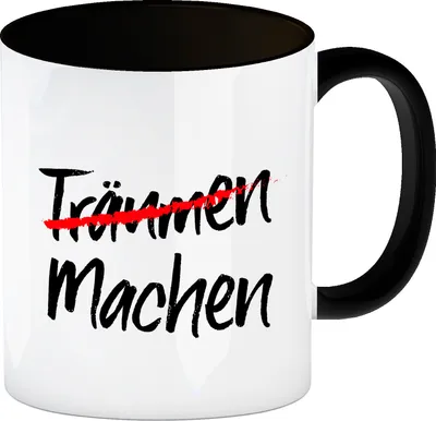 Produktbild von Träumen / Machen Kaffeebecher Henkel und Innenseite Schwarz