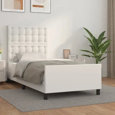 Zdjęcie produktu dla Maison Exclusive – stelaż łóżka z zagłówkiem, biały, 90 x 200 cm, skóra ekologiczna