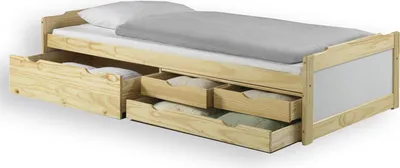 Produktbild von Bett mit Stauraum ANDREA Kiefer massiv weiss/natur 90x200 cm, Gästebett Tagesbett, 4 Schubladen